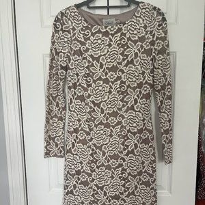 White and Tan Body Con Lace Dress - 4